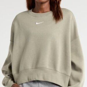 Nike Phoenix Fleece Oversized Crewneck Sweatshirt Olive Size M